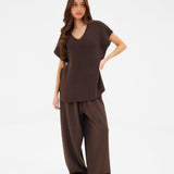 Mae Oversized Crochet Tank Top - Brown