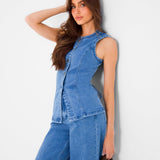 Blakely Denim Button Up Top - Classic Blue