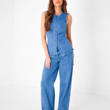 Blakely Denim Button Up Top - Classic Blue