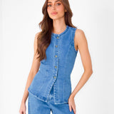 Blakely Denim Button Up Top - Classic Blue