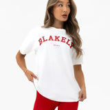 Varsity Oversized T-Shirt - White & Chilli Red