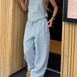 Lottie Gingham Trousers - Light Teal