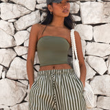 Kiara Stripe Shorts - Khaki Green