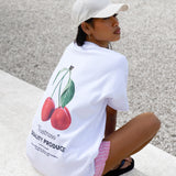 Callie Cherry Oversized T-Shirt - White
