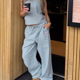 Lottie Gingham Trousers - Light Teal