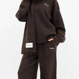 Label Knitted Scarf - Chocolate Brown