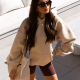 Isabel Oversized Hoodie - Light Tan & Maroon Brown