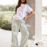 Lilo Lime Oversized T-Shirt & Elodie Stripe Trousers Set - White & Mint Green