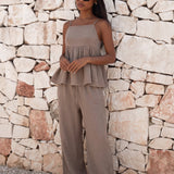 Mila Wide Leg Trousers - Tan