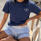 NYC Oversized T-Shirt & Elodie Stripe Shorts Set - True Navy & Blue