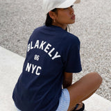 NYC Oversized T-Shirt & Elodie Stripe Shorts Set - True Navy & Blue