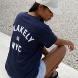 NYC Oversized T-Shirt & Elodie Stripe Shorts Set - True Navy & Blue