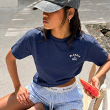 NYC Oversized T-Shirt & Elodie Stripe Shorts Set - True Navy & Blue