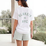 NYC Oversized T-Shirt & Elodie Stripe Shorts Set - Sage Green & Mint Green