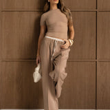 Alana Double Waist Trousers - Tan
