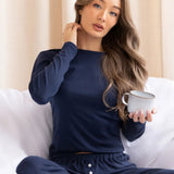 Rosie Pointelle Long Sleeve Top - Light Navy