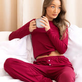 Rosie Pointelle Long Sleeve Top - Soft Burgundy