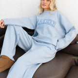Varsity Oversized Knitted Jumper - Baby Blue