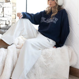 Varsity Knitted Wide Leg Sweatpants - Cream