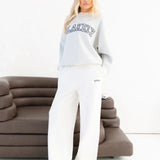 Varsity Knitted Wide Leg Sweatpants - Cream
