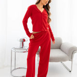 Soft Waffle Trousers - Red