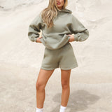 Isabel Hoodie & Jogger Shorts Set - Olive